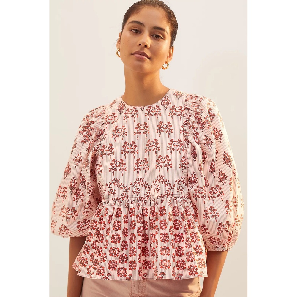 NWOT Hunter Bell Floral Peplum Top Puff Sleeve 21FT41 (MSRP: $325) Size Small